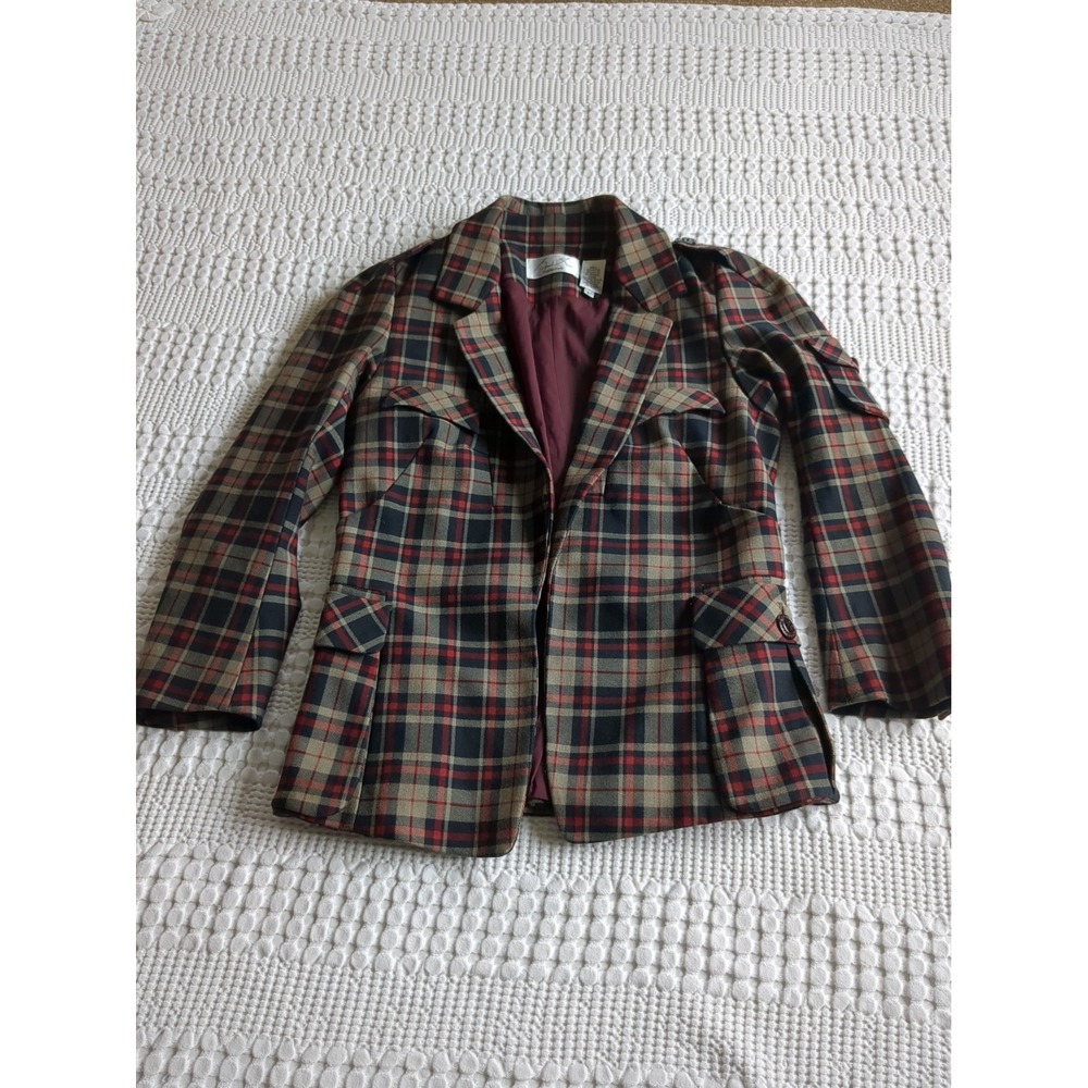 Byron Lars Beauty Mark Blazer Jacket Sz 6 Fits 4 Plaid Open Front 3/4 Sleeves